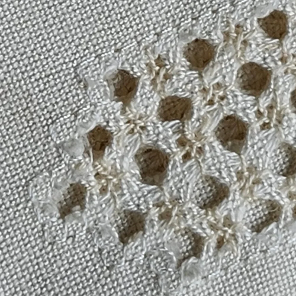 Vintage Embroidered Linen Tablecloth – 40"x40" Floral Blue Gray Stitching - Picture 5 of 13